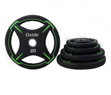 Черный с зелеными полосами полиуретановый олимпийский диск Oxide Fitness OWP01, 1,25 кг